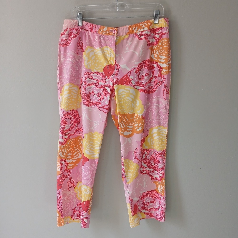 Lilly Pulitzer Women's Size 12 Floral Ankle Length Pants Cotton Vintage Y2K